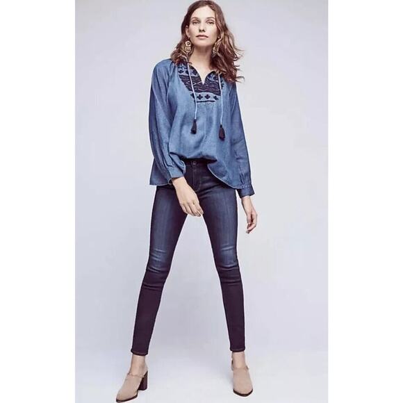 Anthropologie Ne Quittez Pas Chambray Denim Loose Top Size Large - Picture 3 of 9